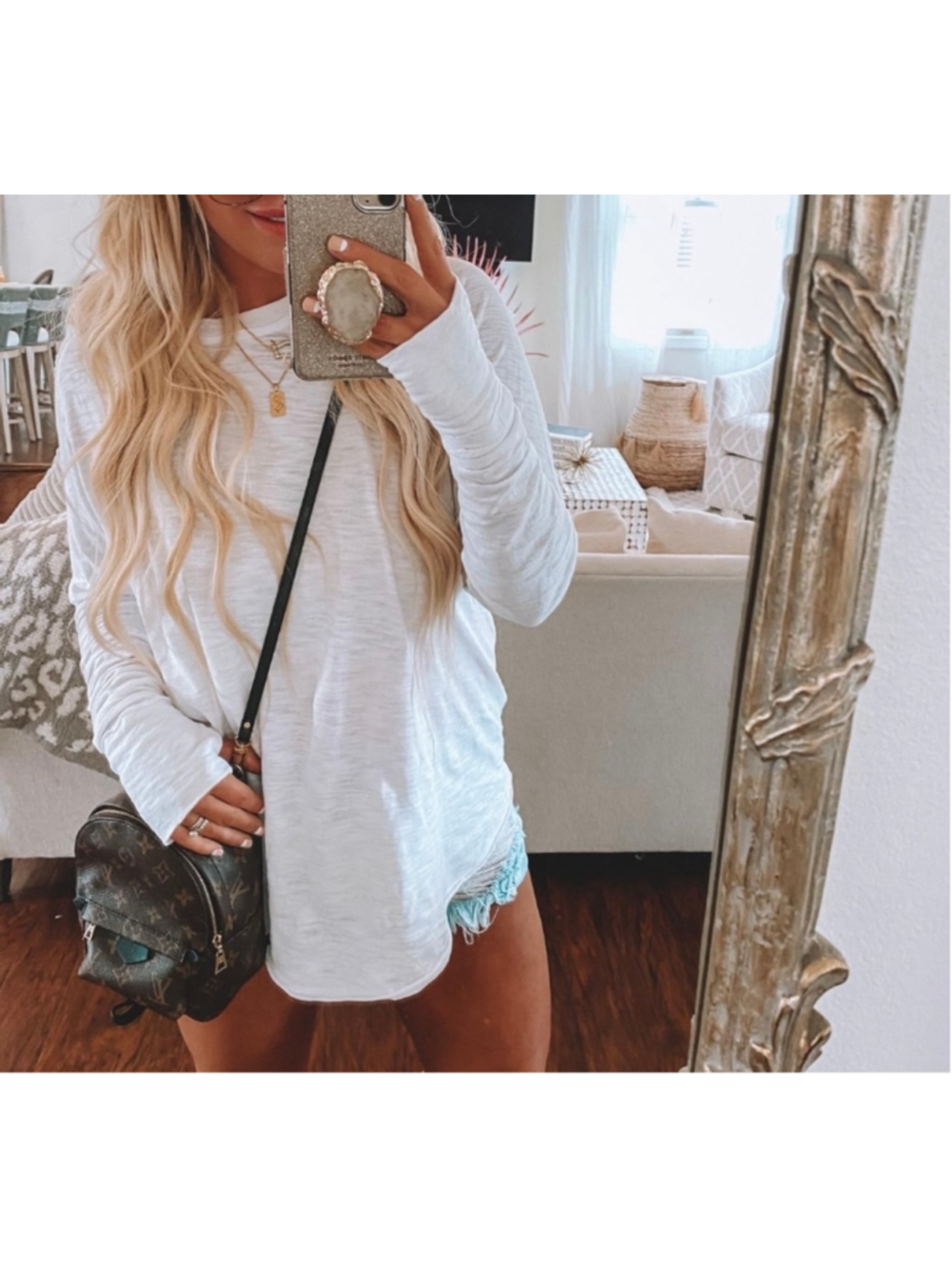 Free People Arden Tee Long Sleeve White sz M